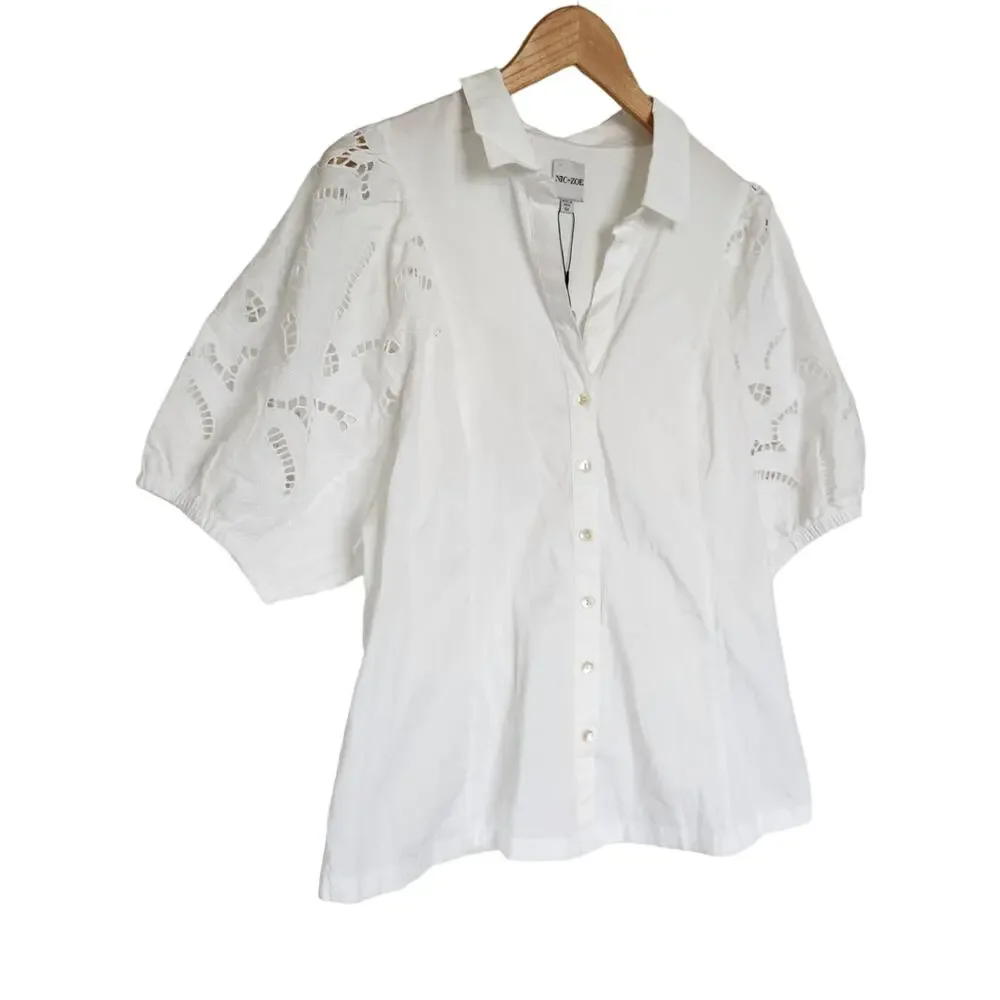 Nic+Zoe Eyelit Sleeves White Button Front Blouse Size 1X NWT - Picture 3 of 11